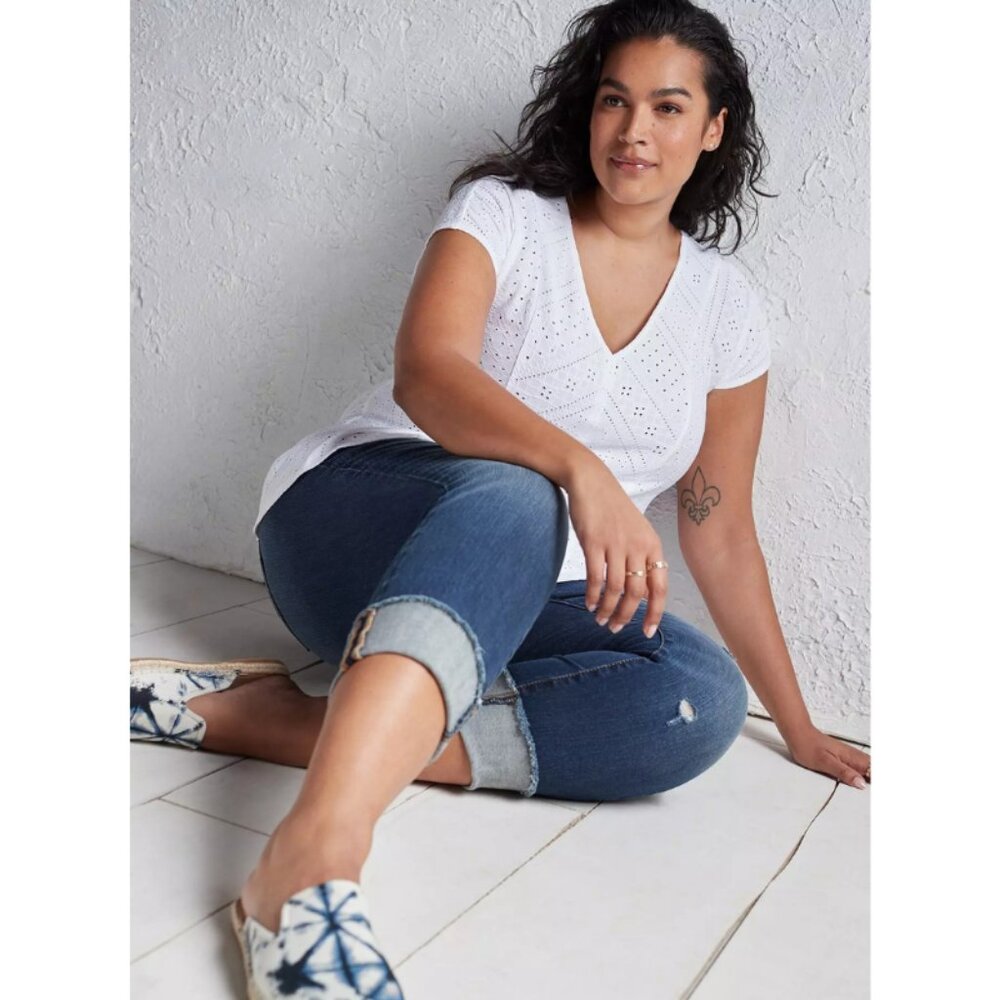 Torrid White Eyelet V-Neck Fit And Flare Midi Top